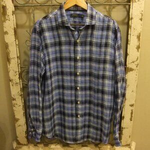 Ralph Lauren Polo Linen Plaid Spread Collar Shirt size Large